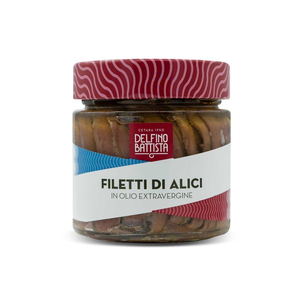 LINEA ROSSA FILETTI DI ALICI IN OLIO EXTRA VERGINE D'OLIVA Delfino 212ml